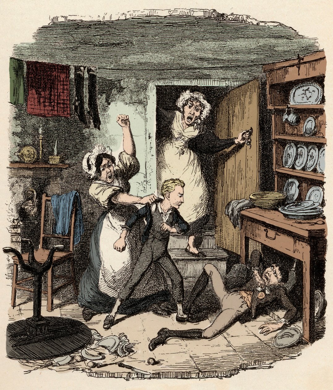 Oliver vyzvedne ducha - Ilustrace pro "Oliver Twist"" (Olivier) (Dobrodružství Olivera Twista) od Charlese Dickense (1812-1870), par George Cruikshank (1792-1878) od George Cruikshank