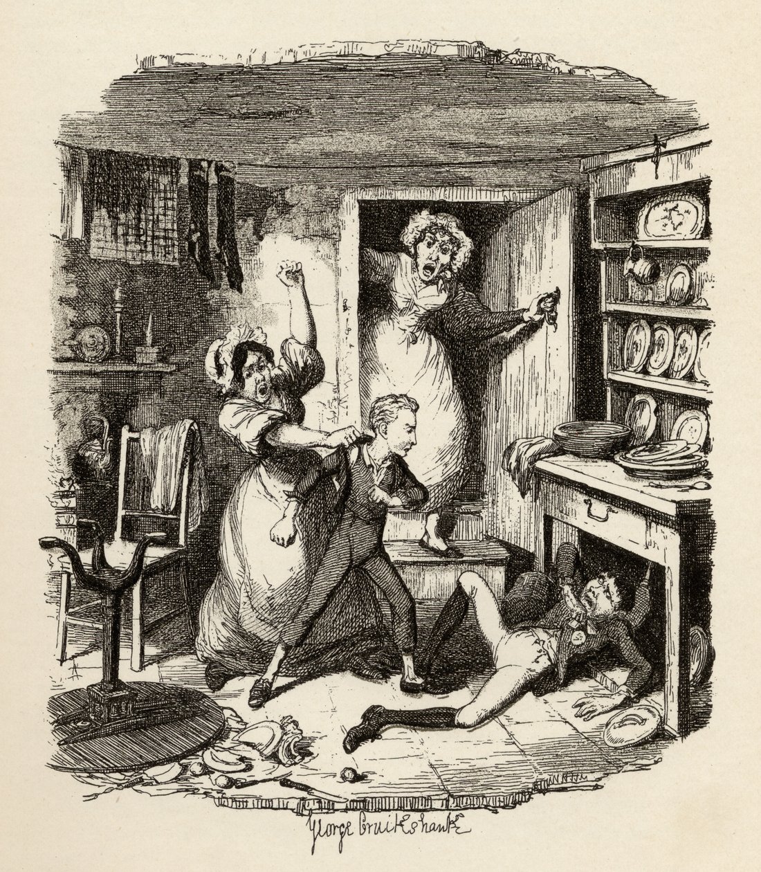 Oliver vytrhává ducha, z knihy "The Adventures of Oliver Twist" od Charlese Dickense (1812-70), 1838, vydáno nakladatelstvím Chapman und Hall, 1901. od George Cruikshank