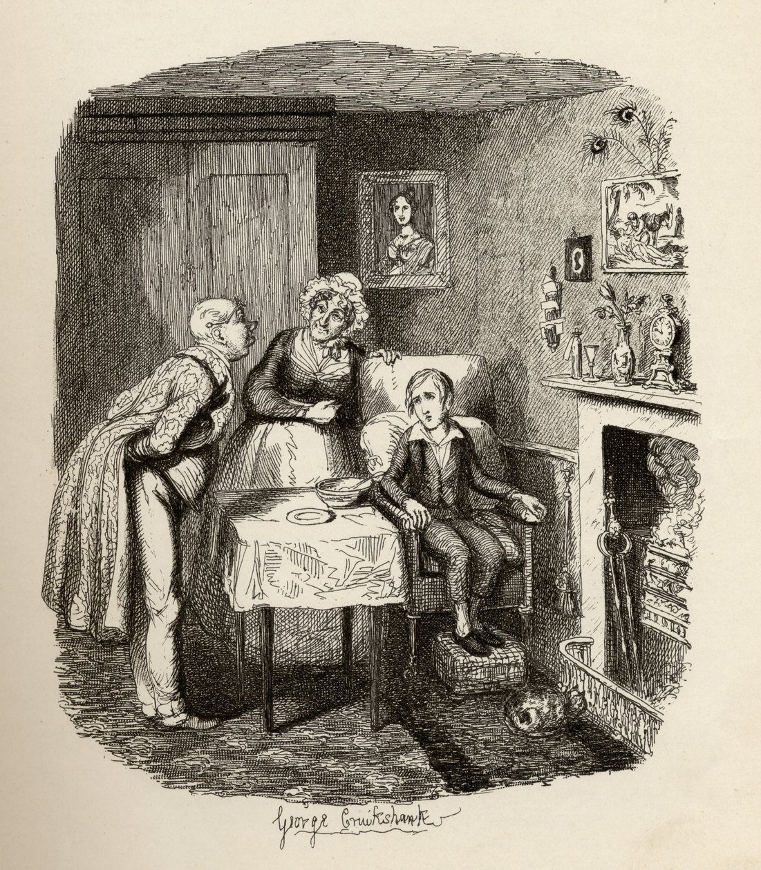Oliver se zotavuje z horečky, z knihy "The Adventures of Oliver Twist" od Charlese Dickense (1812-70), 1838, vydáno nakladatelstvím Chapman und Hall, 1901. od George Cruikshank