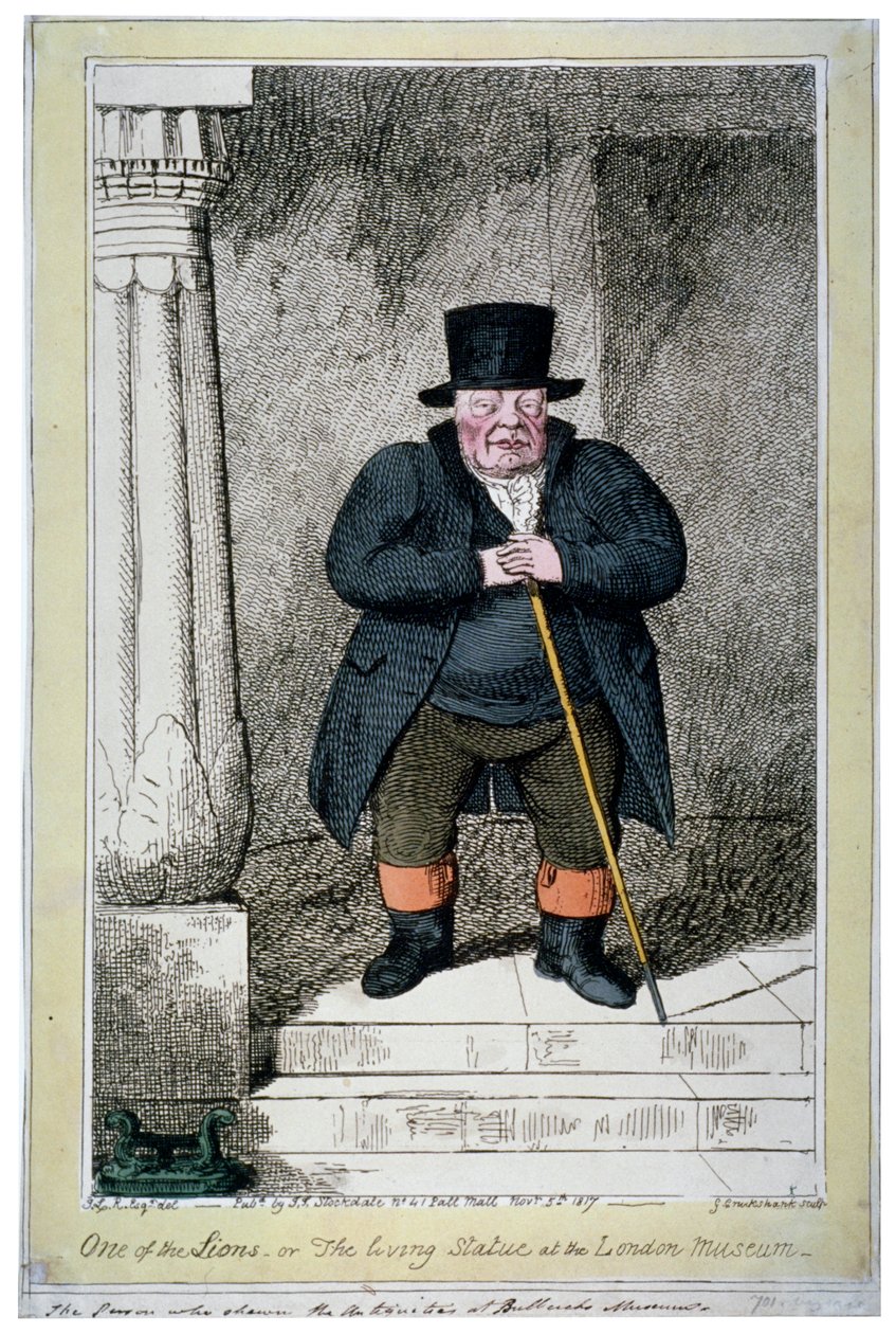 „Jeden ze lvů – aneb živá socha v londýnském muzeu“, 1817 od George Cruikshank