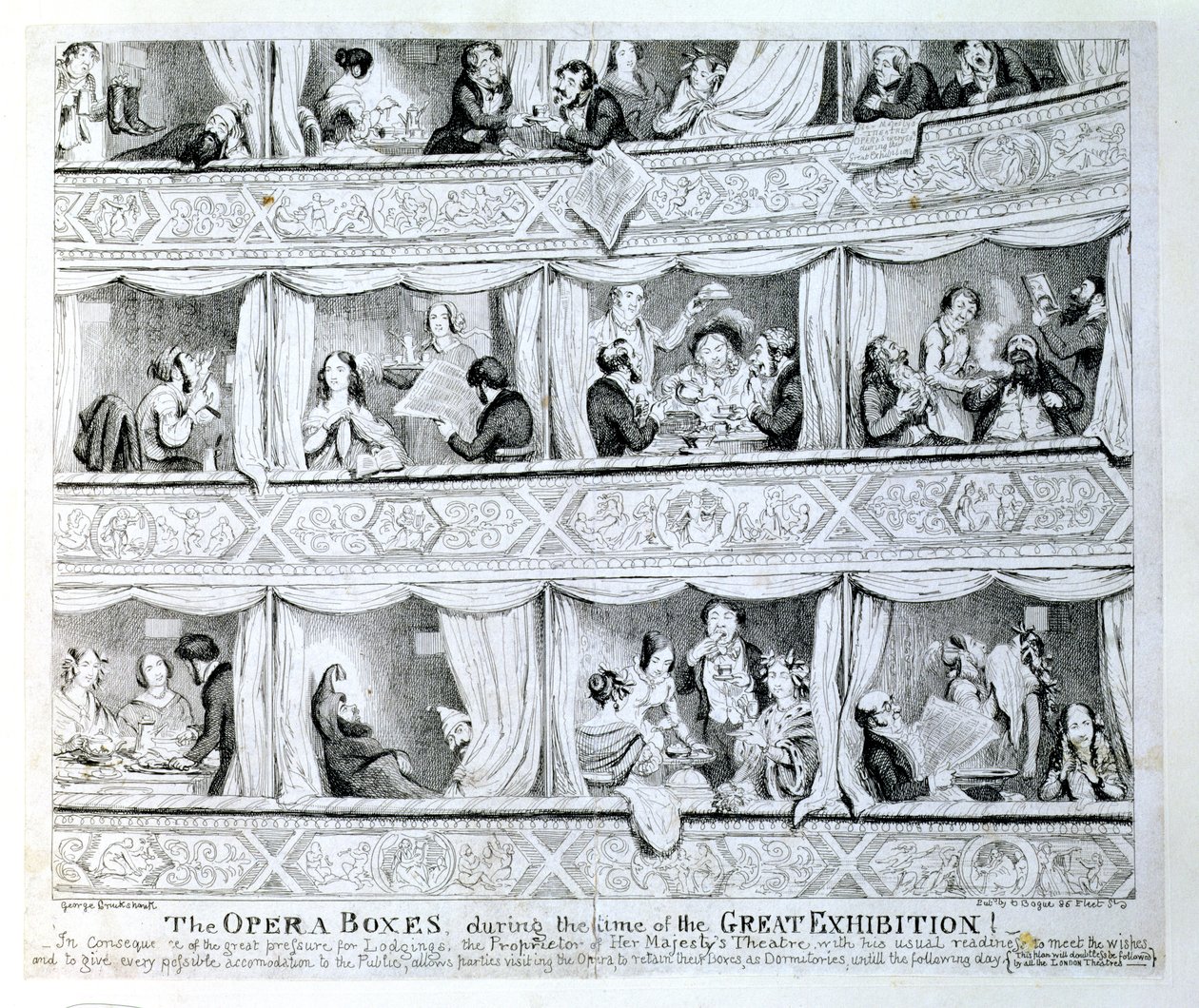 Operní boxy v době Velké výstavy, c.1851 od George Cruikshank
