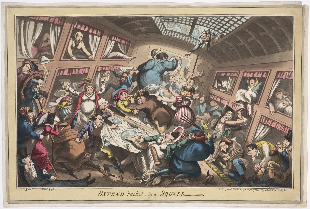 Ostend Packet in a Squall, 1824 (barevná akvatinta) od George Cruikshank