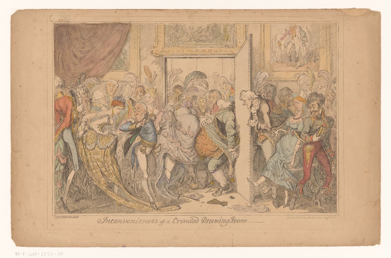 Salon Overvol Nepříjemnosti přeplněného salonu (název na objektu) od George Cruikshank