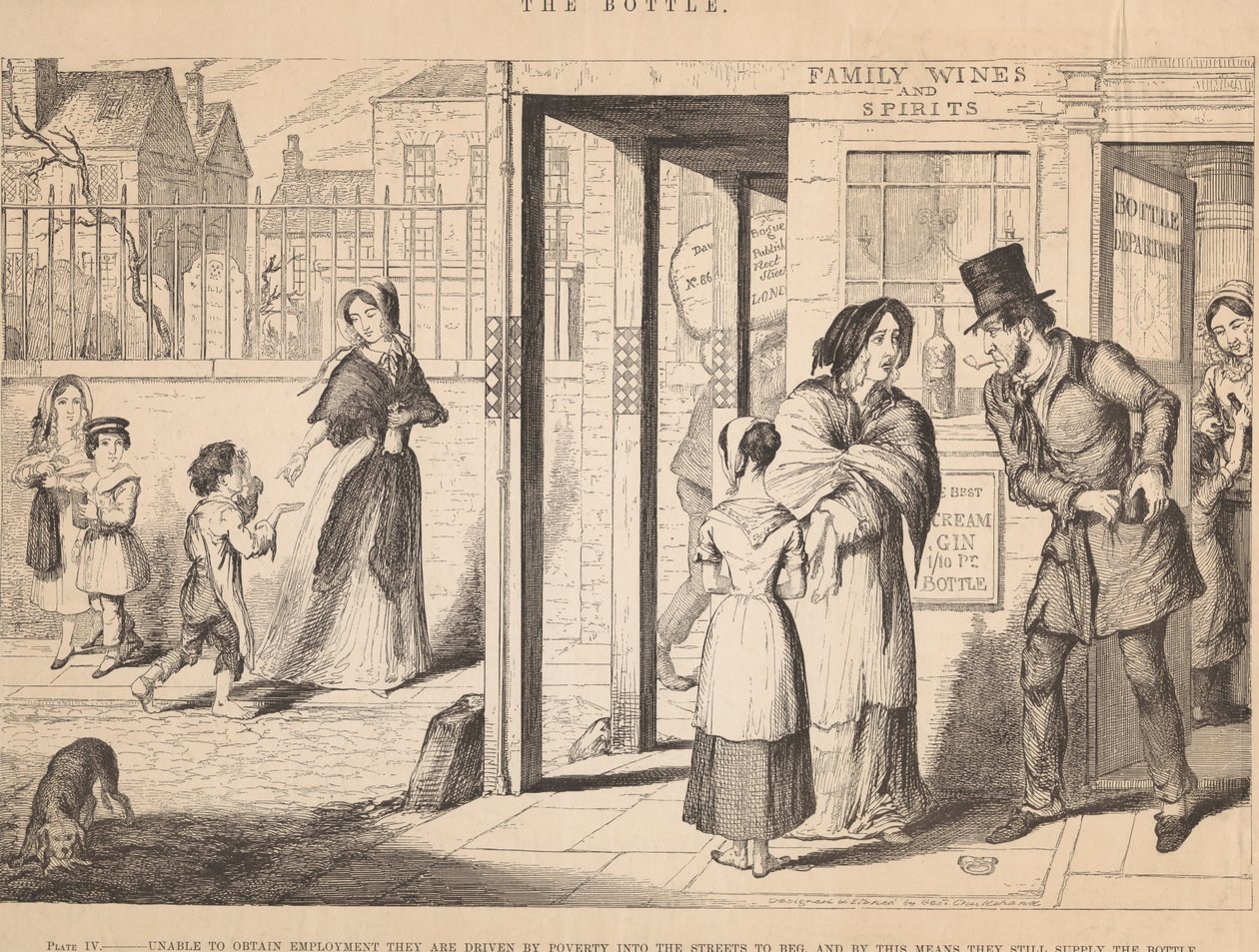 Obrázek IV: Nemohou najít práci, a tak je chudoba žene na ulici, kde žebrají od George Cruikshank