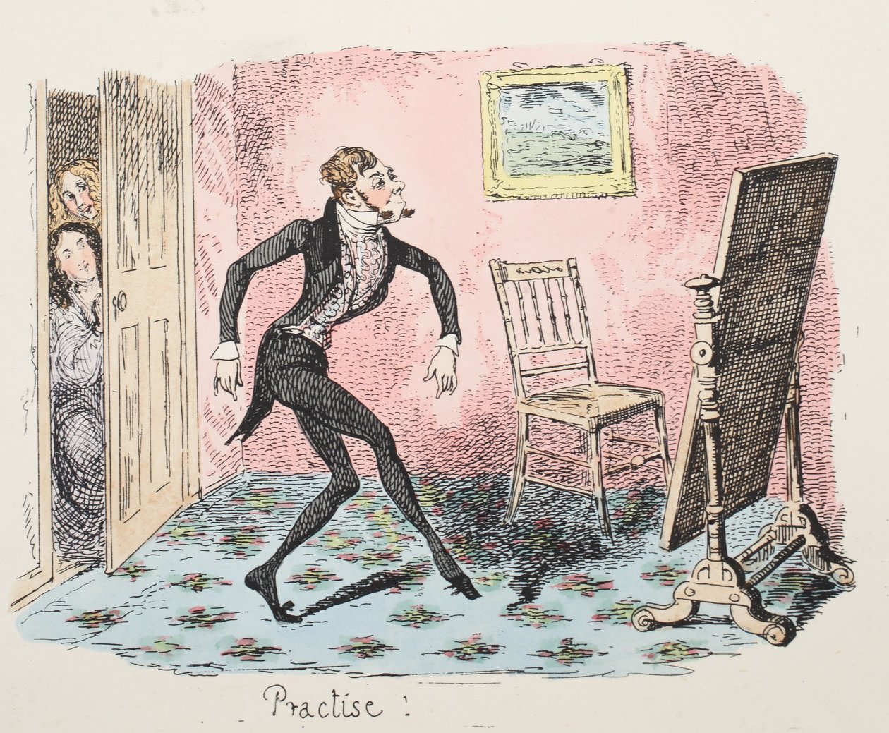Practise, pub. 1832 (ručně kolorovaná rytina) od George Cruikshank