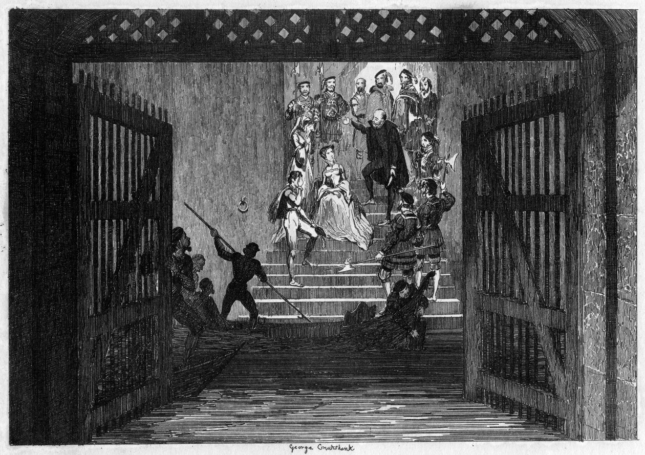 Princezna Alžběta přivedena jako vězeň do Tower of London, 1554 1840. od George Cruikshank