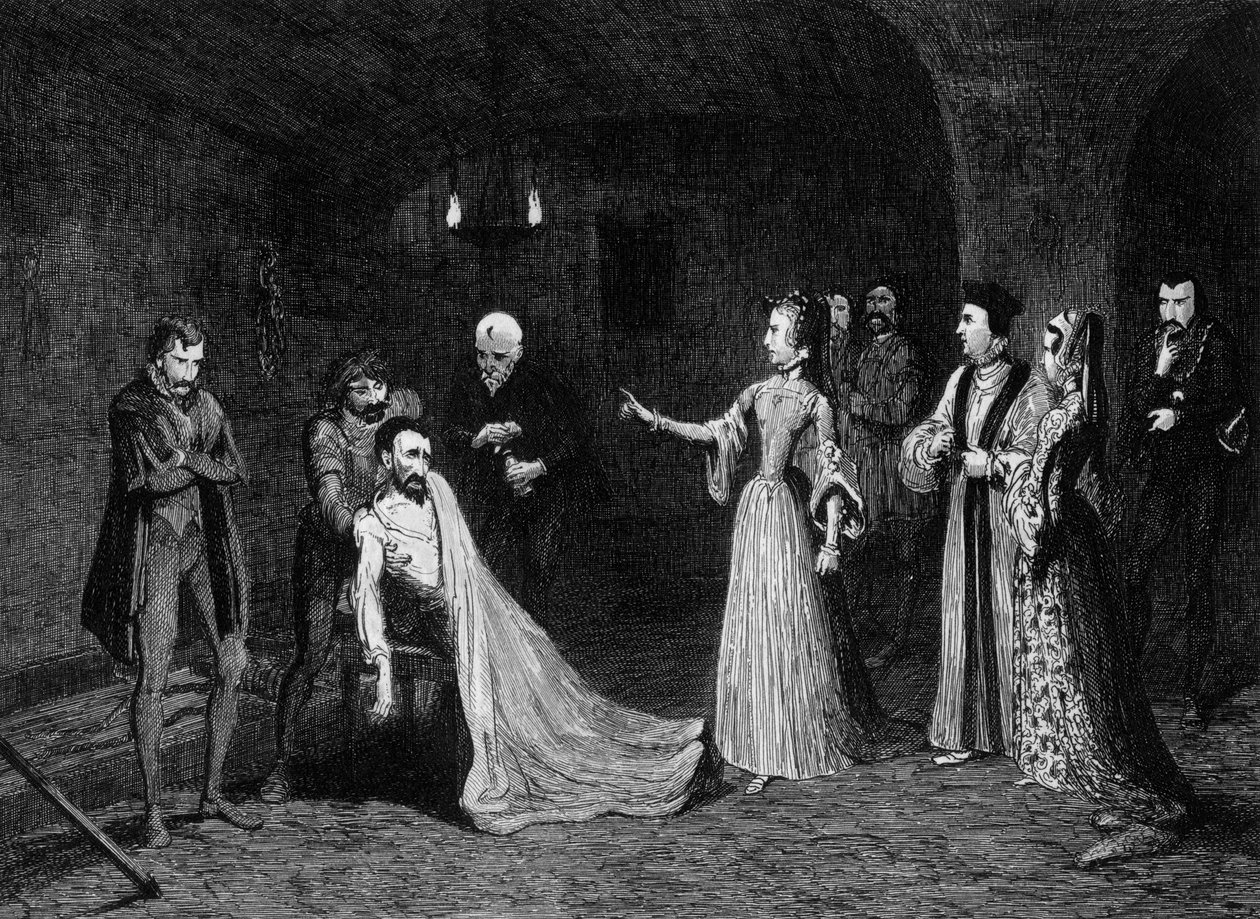 Princezna Alžběta konfrontována se sirem Thomasem Wyattem v mučírně, 1554 1840. od George Cruikshank