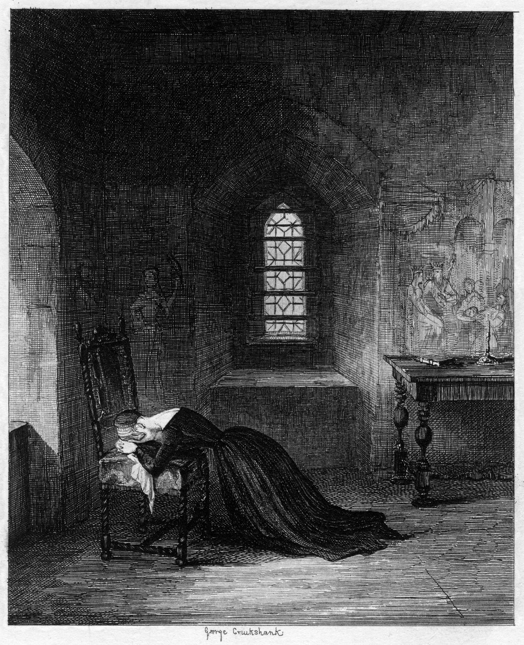 Královna Jane uvězněná v Brick Tower, Tower of London, 1553-1554 1840. od George Cruikshank