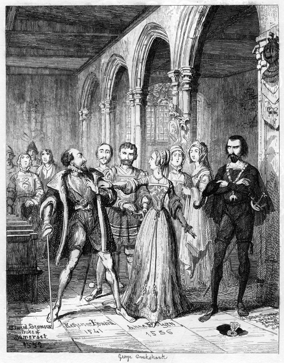 Queen Jane mezi Northumberland a Simon Renard, 1553 1840. od George Cruikshank