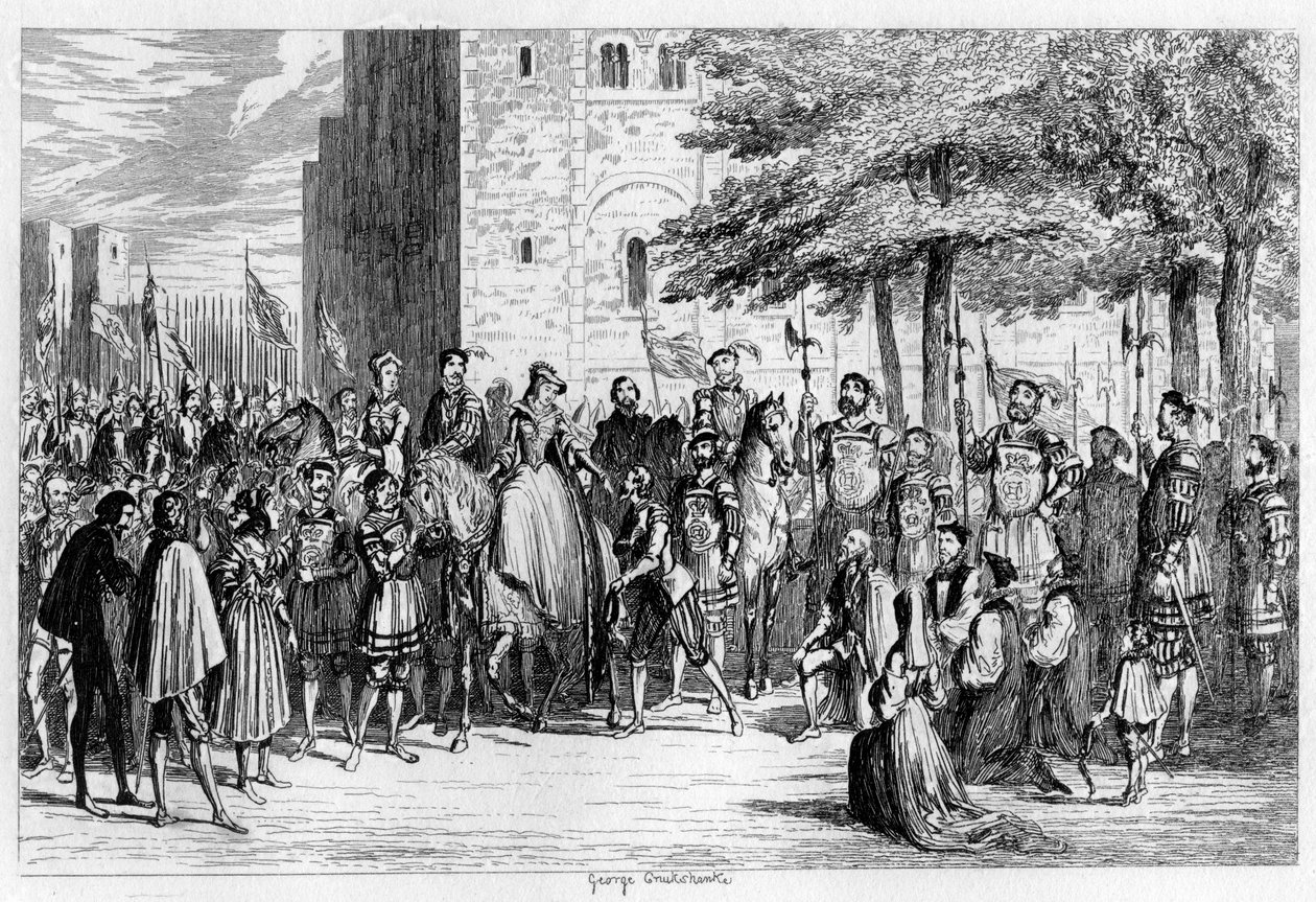 Queen Mary přijímá vězně na Tower Green, 1553 1840 od George Cruikshank