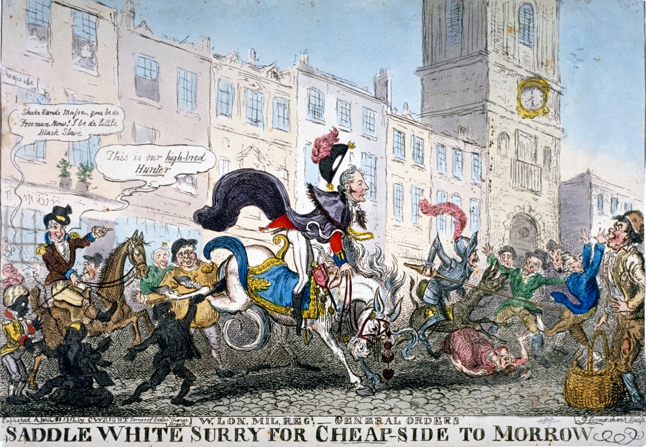 „Seddle white Surry for Cheapside to Morrow“, 1812 od George Cruikshank