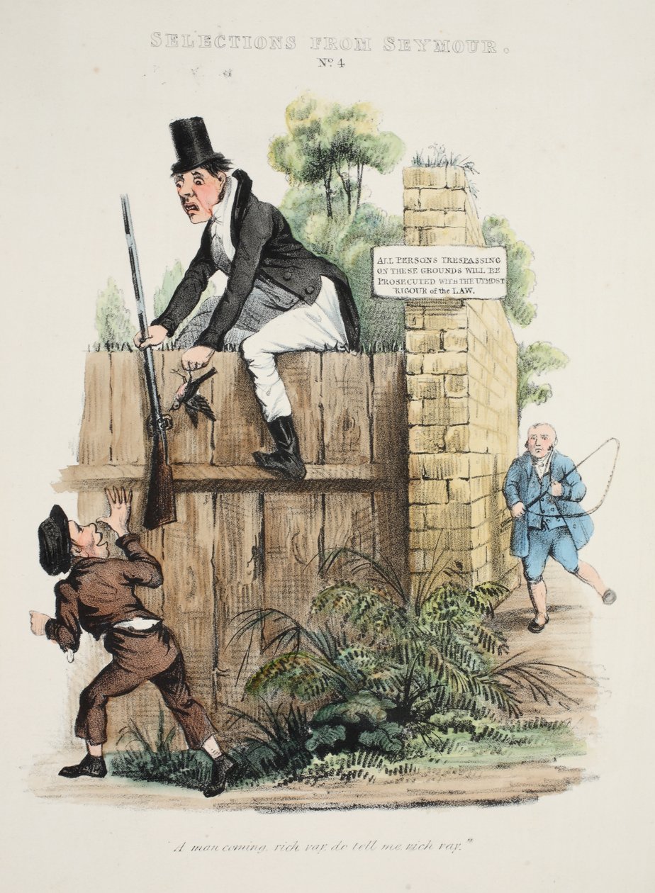 Výběr od Seymoura: Č. 4, Muž, který přichází bohatý vay, mi řekni vich vay. , hospoda c. 1840 (ručně kolorovaná rytina) od George Cruikshank