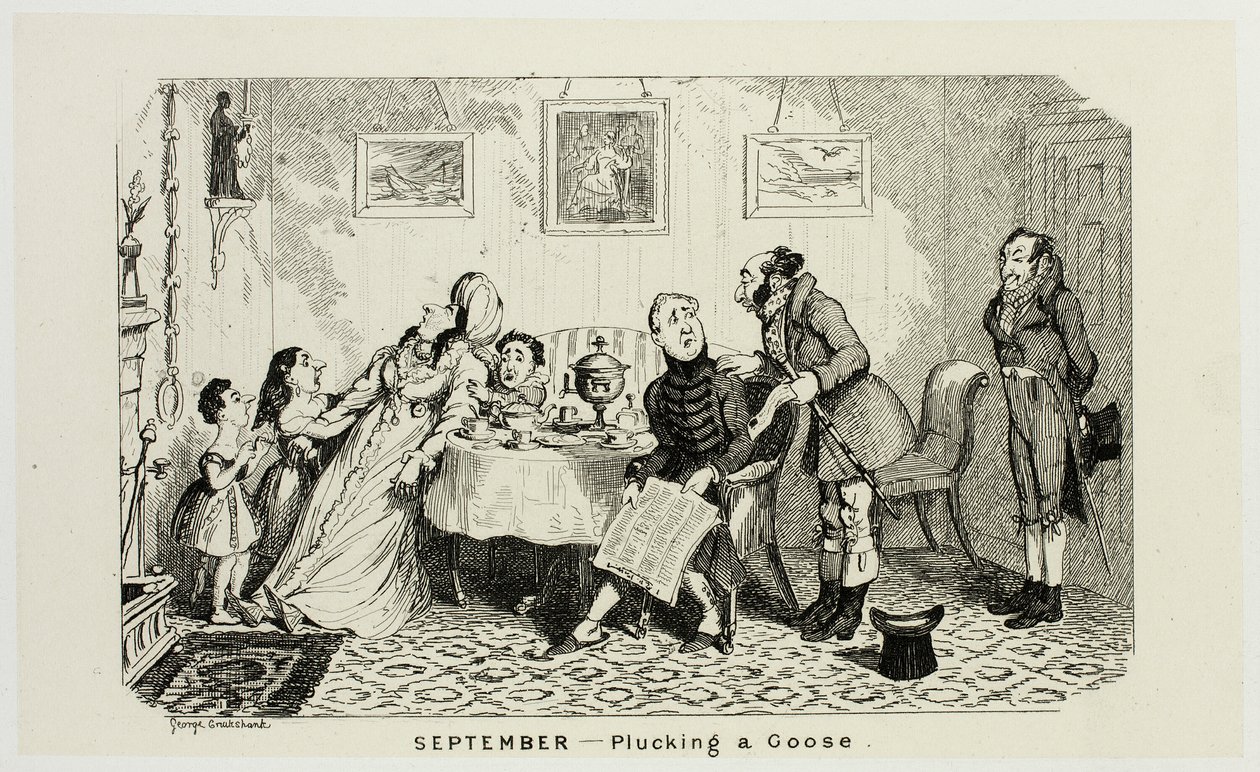 Září - Škubání husy z ocelových leptů George Cruikshanka do komiksových almanachů: 1835-1853 od George Cruikshank