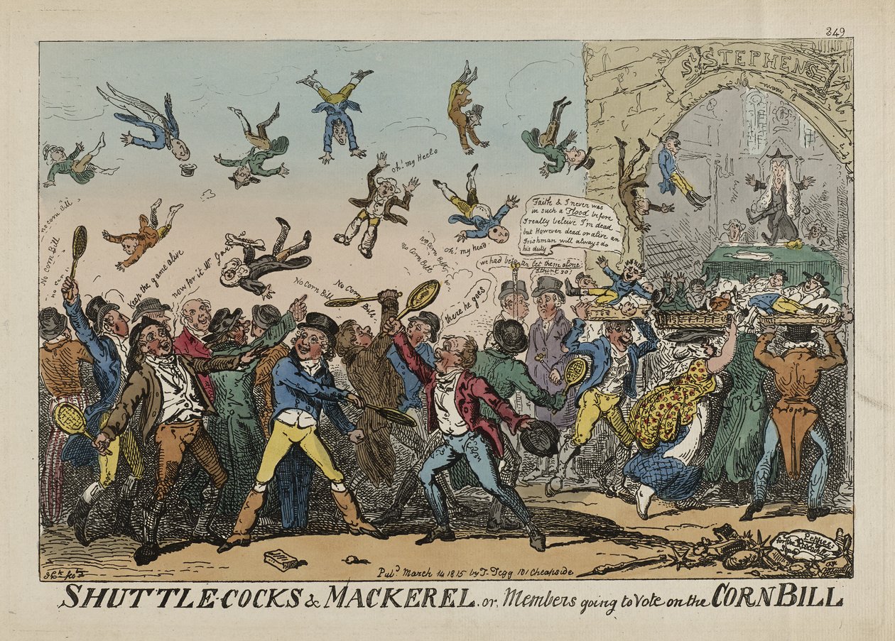 Péráky a makrely aneb členové, kteří budou hlasovat o kukuřičném návrhu zákona, 14. března od George Cruikshank