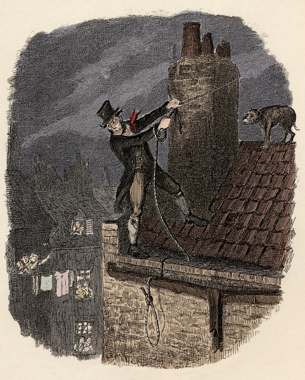 Sikes, následovaný svým psem, se snaží utéct - Poslední šance - Ilustrace k filmu "Olivier Twist" (Olivier) (Dobrodružství Olivera Twista) od Charlese Dickense (1812-1870), od George Cruikshanka (1792-1878) . od George Cruikshank