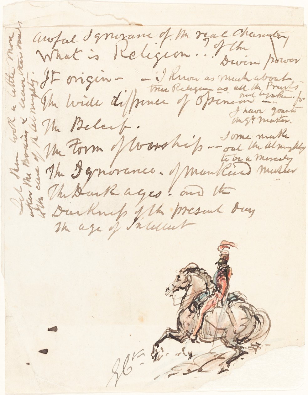 Náčrt jízdního husara od George Cruikshank