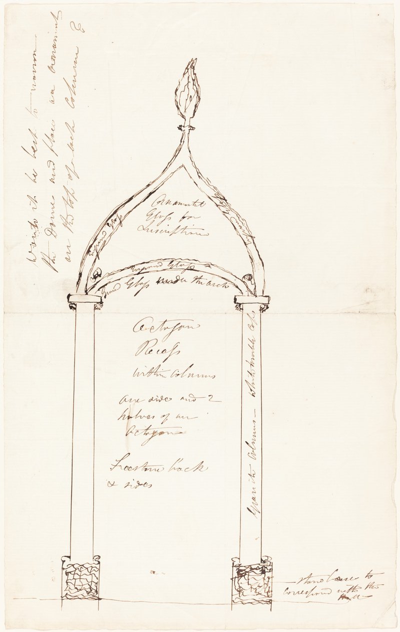 Náčrt osmiúhelníkového vybrání se sloupky od George Cruikshank