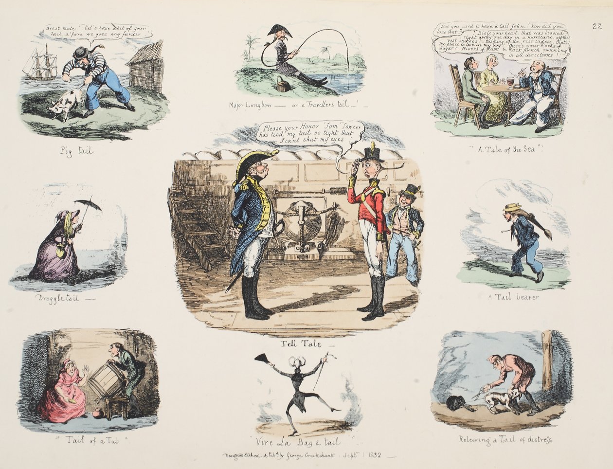 Povídej, hospode. 1832 (ručně kolorovaná rytina od George Cruikshank