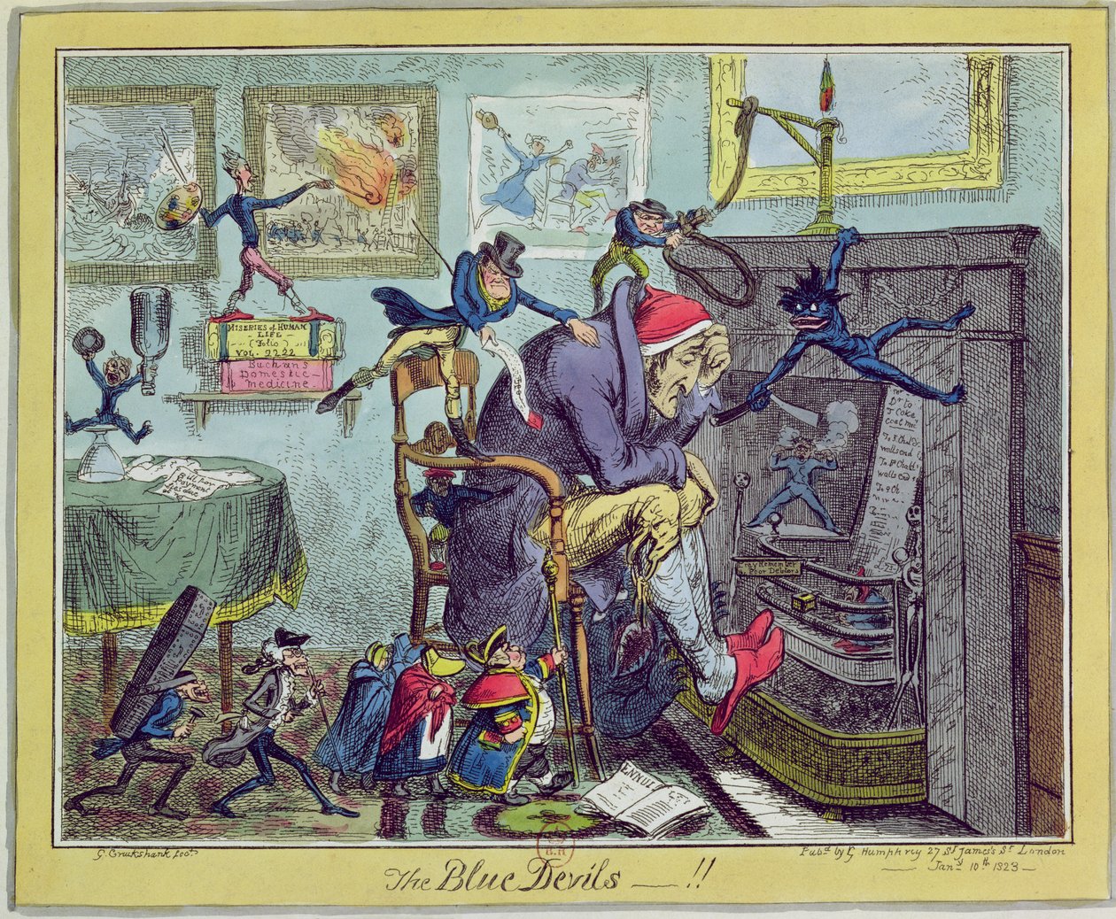 "Modří ďáblové!", vydala Hannah Humphrey, 10. ledna 1823 od George Cruikshank