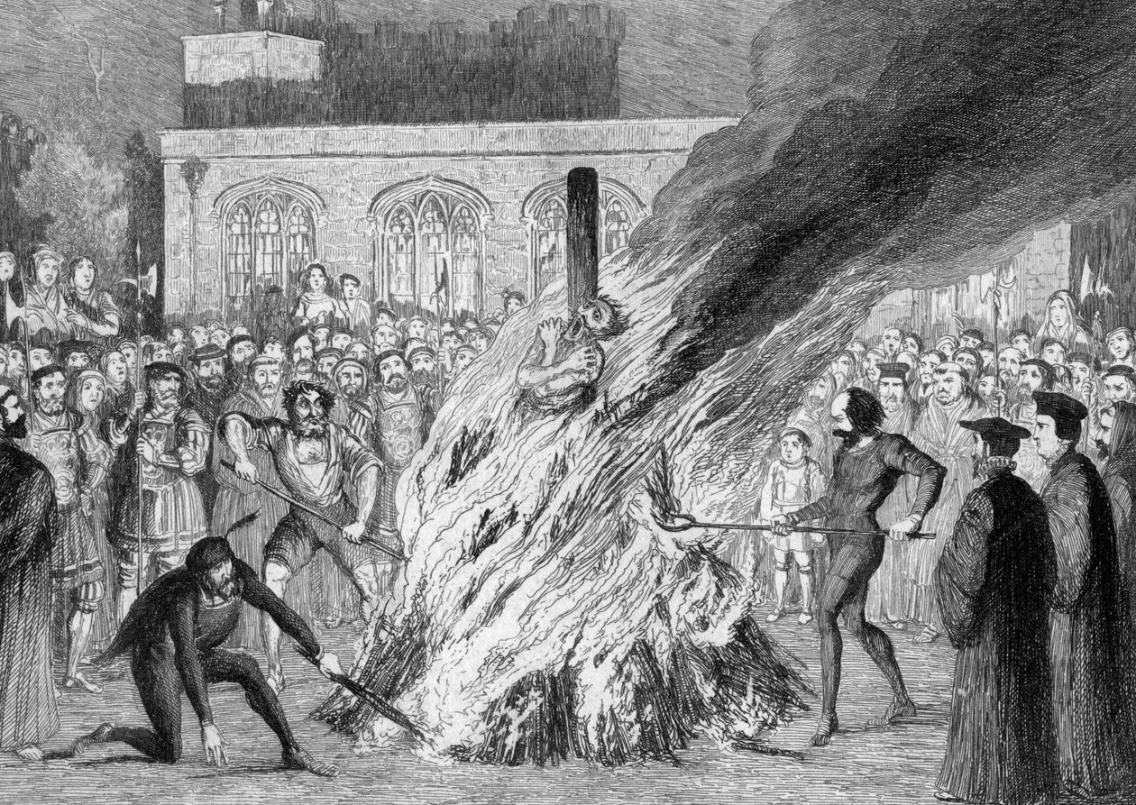 Upálení Edwarda Underhill na Tower Green, 1840 od George Cruikshank