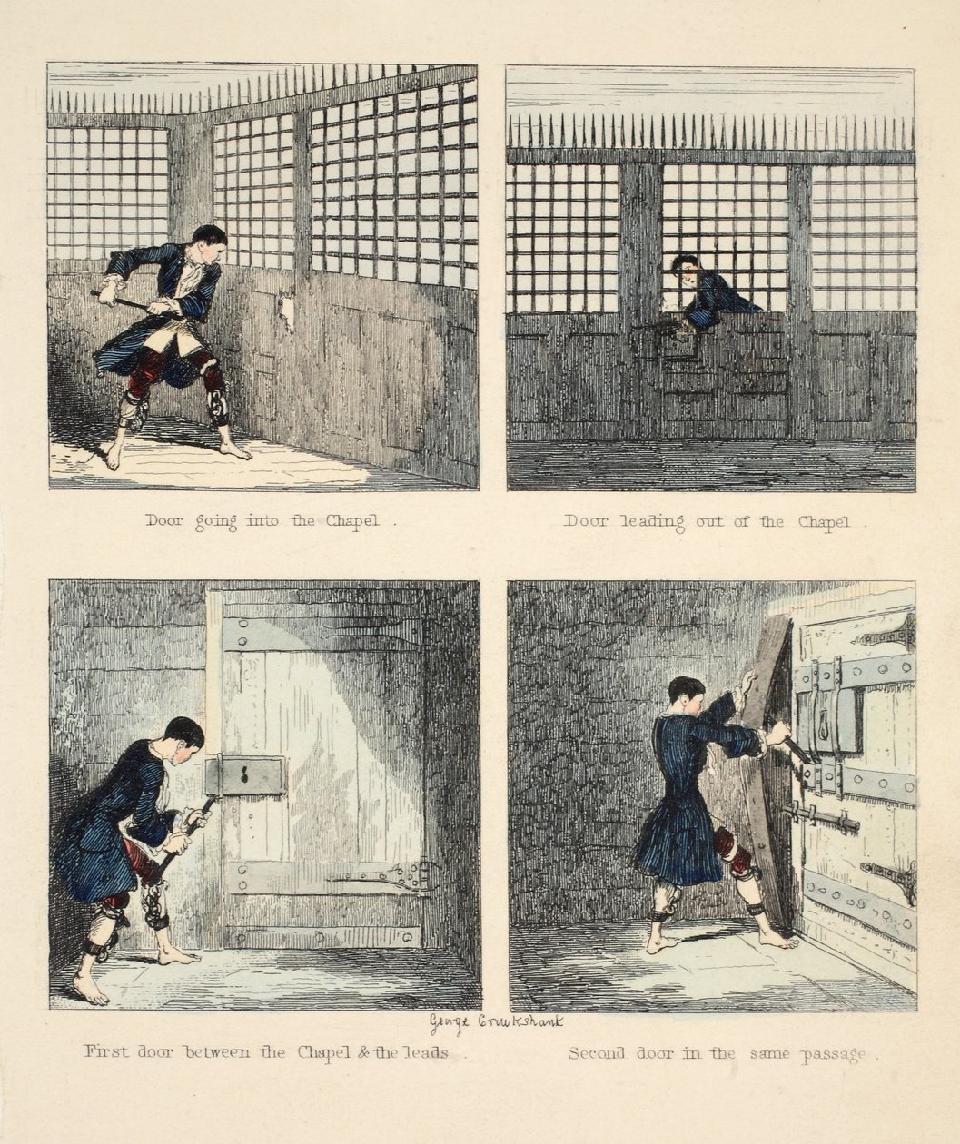 The Escape No. 2, ilustrace z Jack Sheppard: A Romance od Williama Harrisona Ainswortha, hospoda. 1839 (ručně kolorovaná rytina) od George Cruikshank