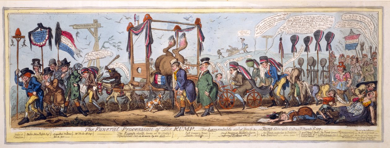 Pohřební průvod kýty, hospoda. 1819 (ručně kolorovaný lept) od George Cruikshank