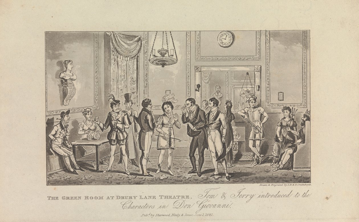 Zelená místnost v divadle Drury Lane od George Cruikshank