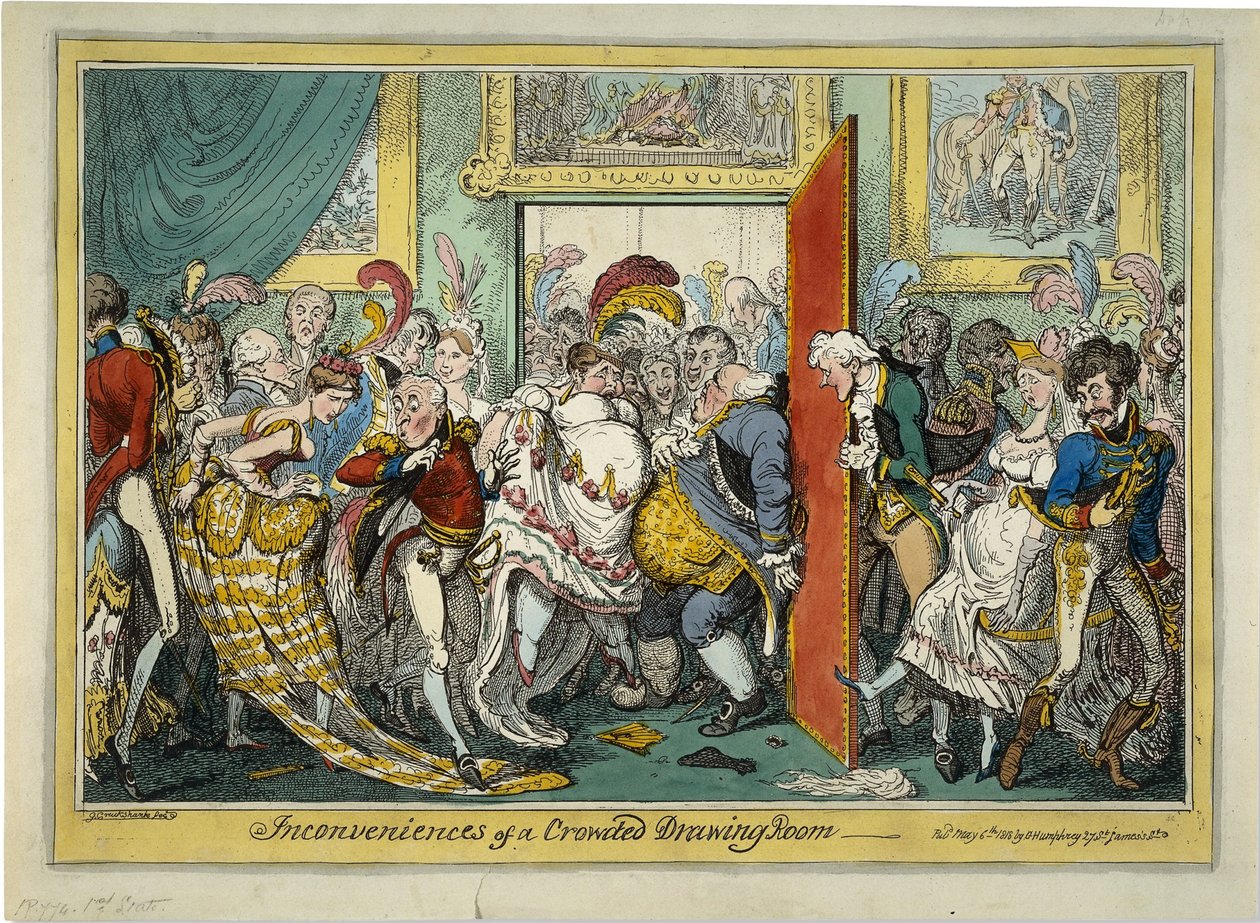 Nepříjemnosti přeplněného salonu, 1818 od George Cruikshank