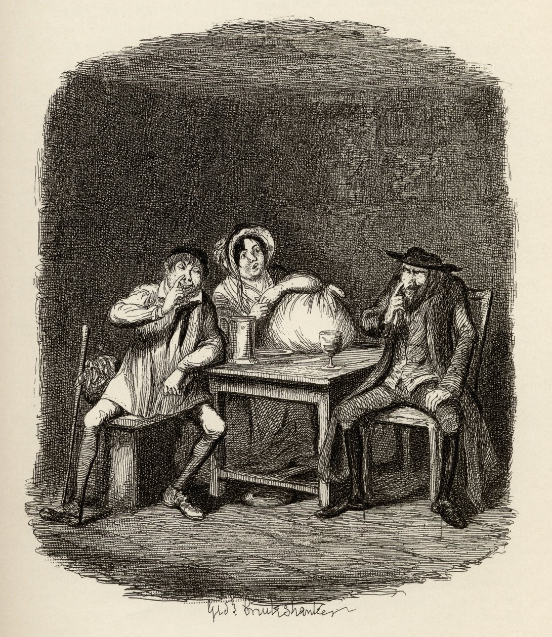 Žid a Morris Bolter si začínají rozumět z knihy „Dobrodružství Olivera Twista“ od Charlese Dickense (1812-70) 1838, kterou vydali Chapman und Hall, 1901 od George Cruikshank