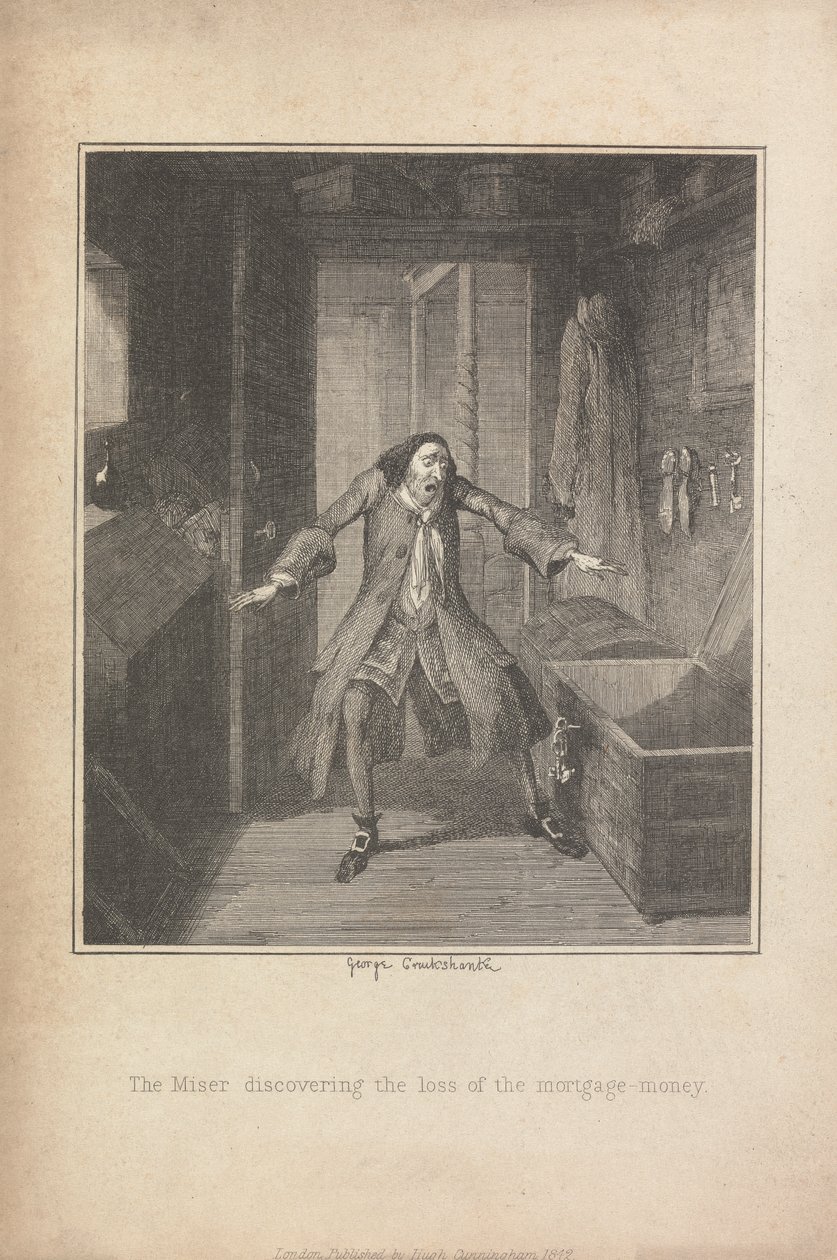 Lakomec zjišťující ztrátu hypotečních peněz od George Cruikshank