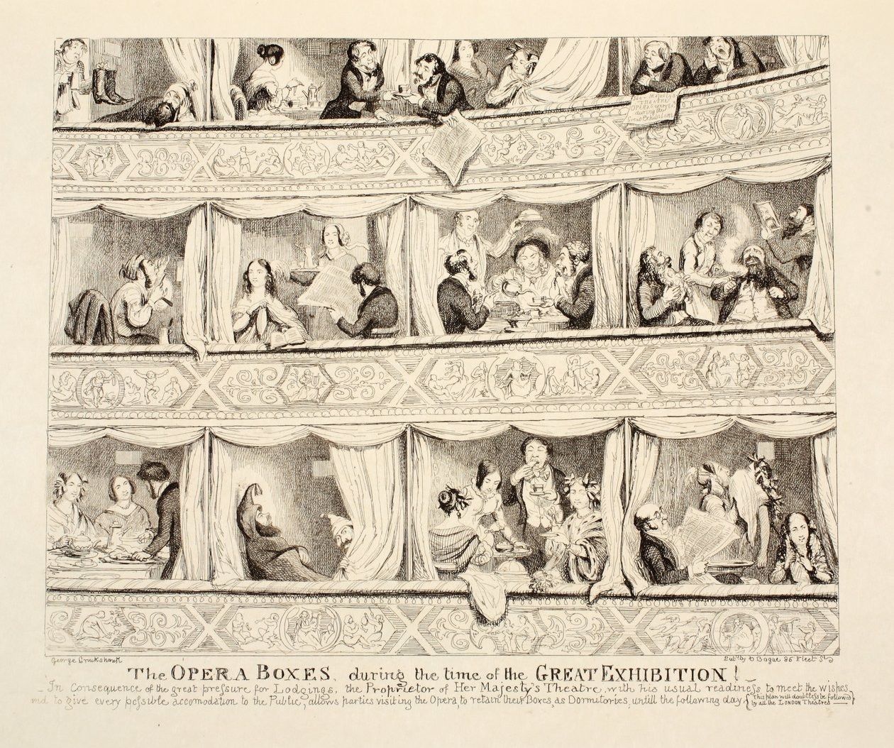 Operní lóže v době konání Velké výstavy, pub. 1851 od George Cruikshank