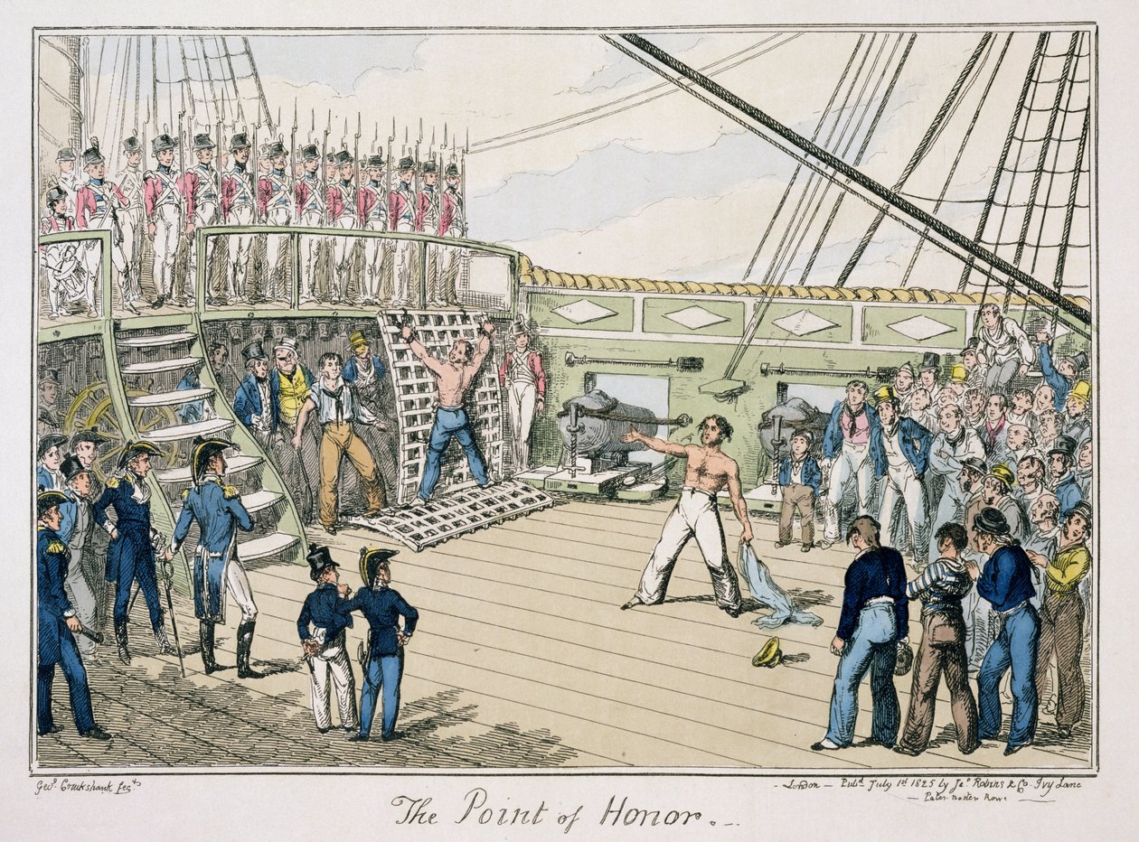 The Point of Honor, publikoval 1825 (barevná rytina) od George Cruikshank