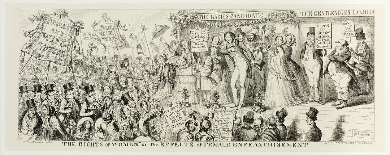 "Práva žen" aneb účinky ženského zrovnoprávnění od ocelorytu George Cruikshanka po komiksové almanachy: 1835-1853 od George Cruikshank