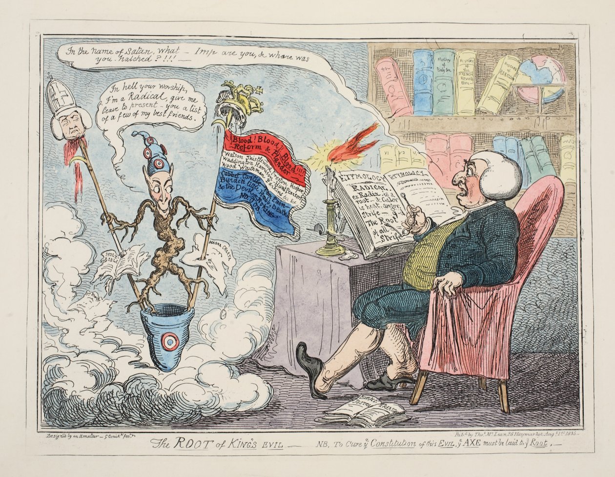 The Root of Kings Evil, pub. 1835 (ručně kolorovaná rytina) od George Cruikshank