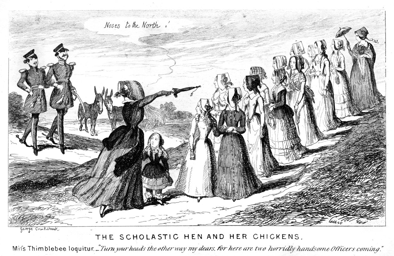 Scholastická slepice a její kuřata, 19. století. od George Cruikshank