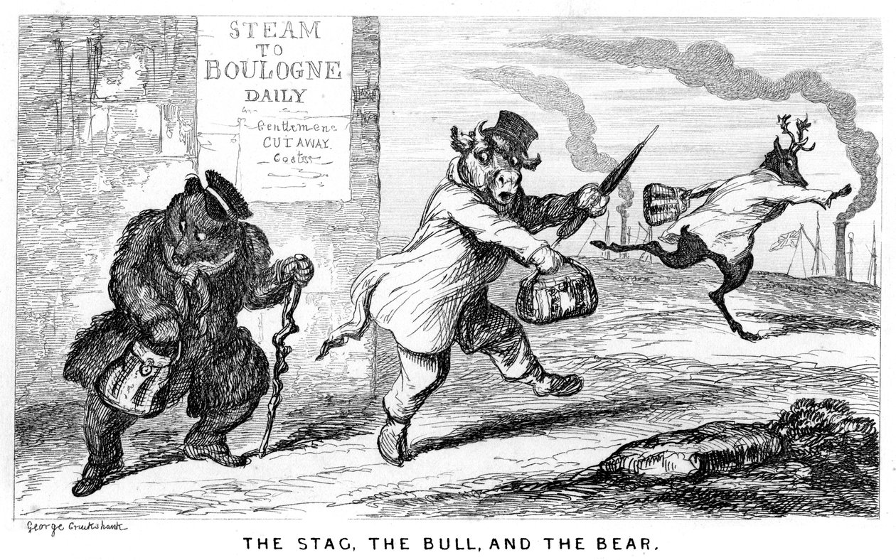 Jelen, býk a medvěd, 19. století. od George Cruikshank