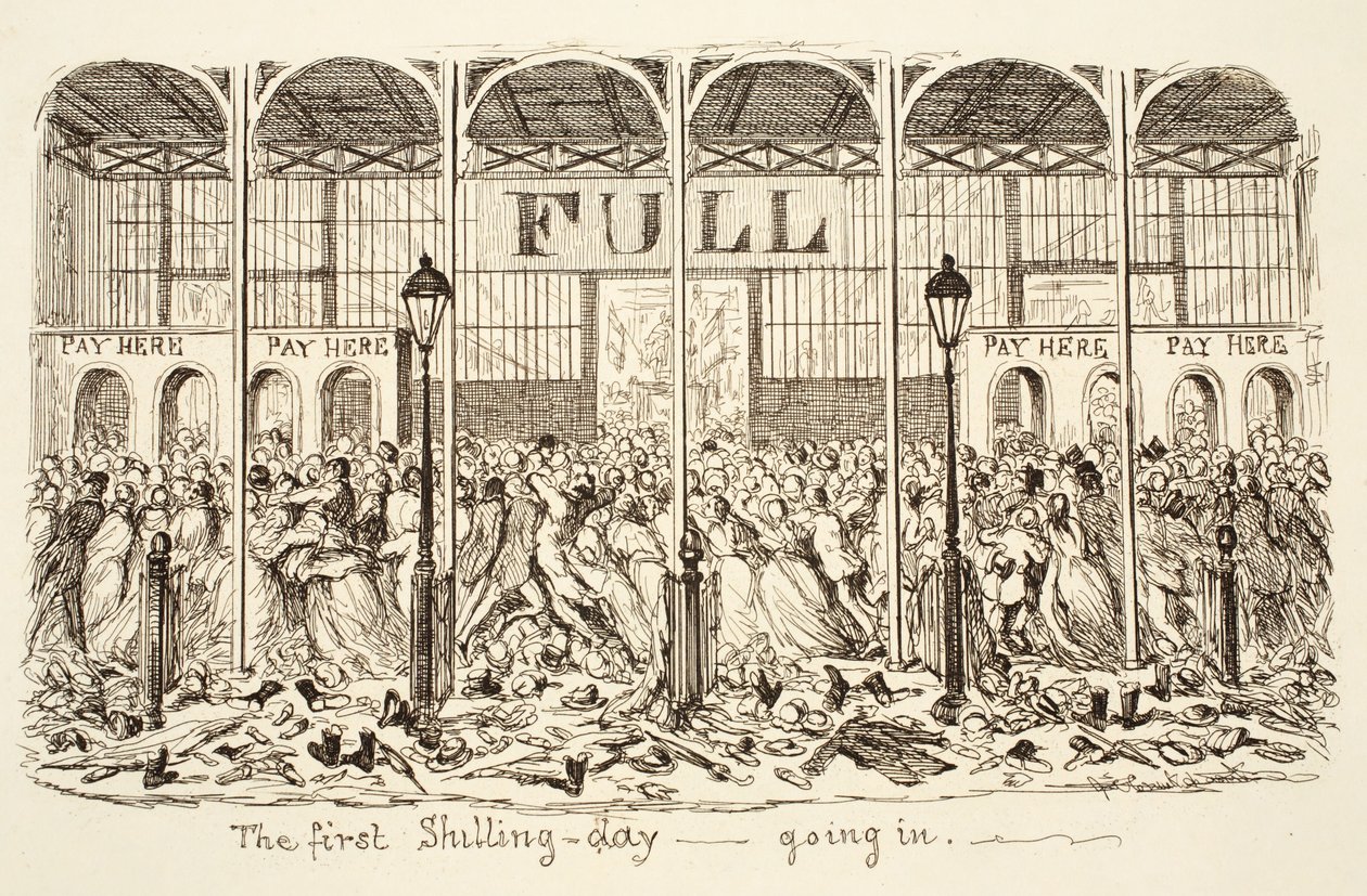 První šilinkový den - Vstup, hospoda. 1851 (rytina) od George Cruikshank