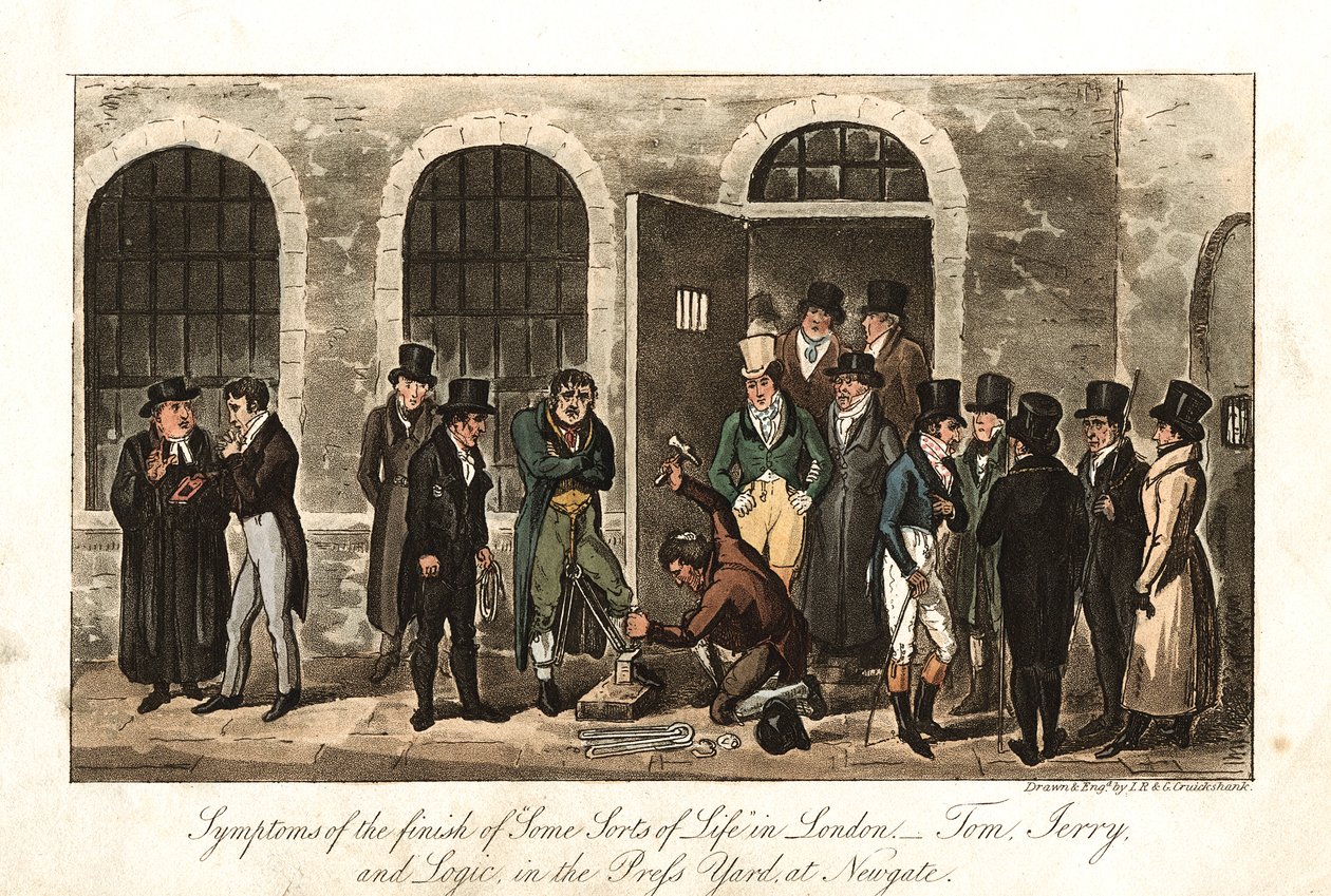 Tom, Jerry a Logic v Press Yardu, věznice Newgate, Londýn, 1821 od George Cruikshank