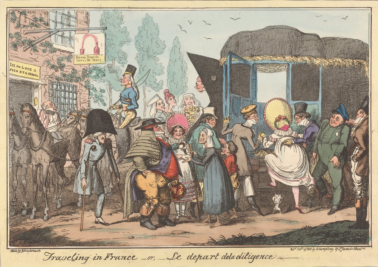 Cestování po Francii -nebo, -Odjezd dostavníku od George Cruikshank