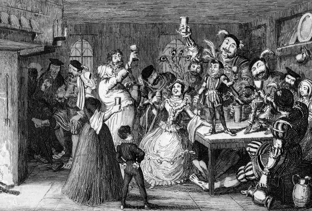 Xit, nyní sir Narcissus le Grand, baví své přátele v den své svatby v roce 1840. od George Cruikshank