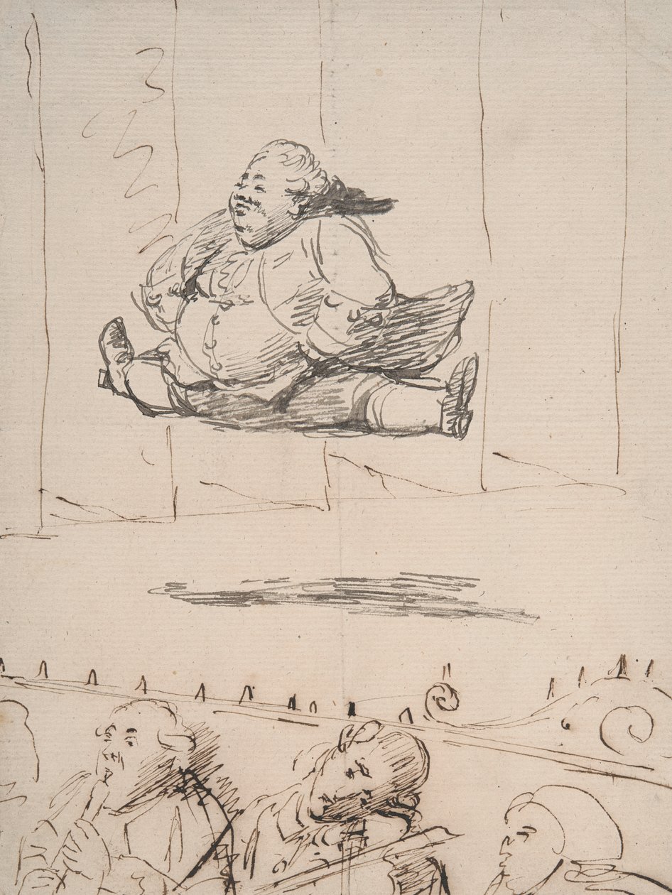 A Man doing the Splits, c.1760-90 (pero a hnědý a šedý inkoust na papíře) od George Dance