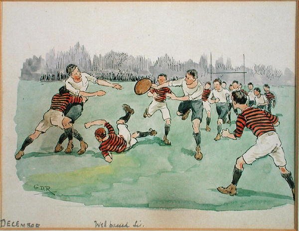 Měsíc prosinec: Rugby (pero, inkoust a akvarel na papíře) od George Derville Rowlandson