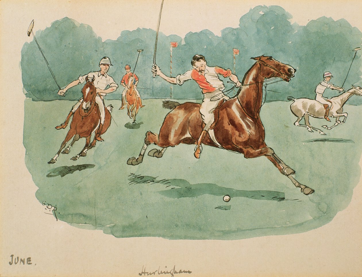 Měsíc červen: Polo (pero a inkoust a wc na papíře) od George Derville Rowlandson