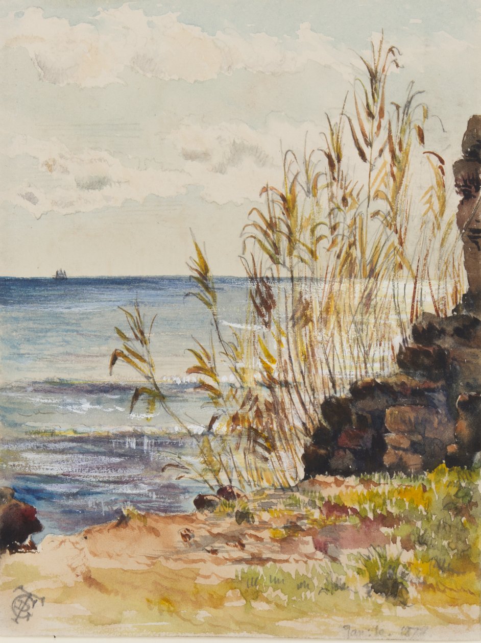 V San Remu při pohledu na Středozemní moře, 10. ledna 1878 (wc a kvaš na papíře) od George Douglas Tinling