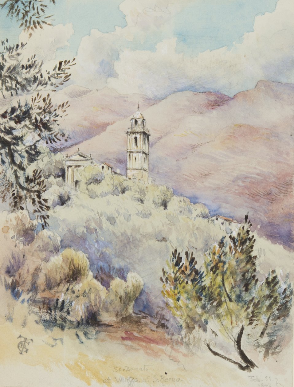 Kostel San Donato, Varezzo, nedaleko San Rema, 11. února 1878 (čb na papíře) od George Douglas Tinling