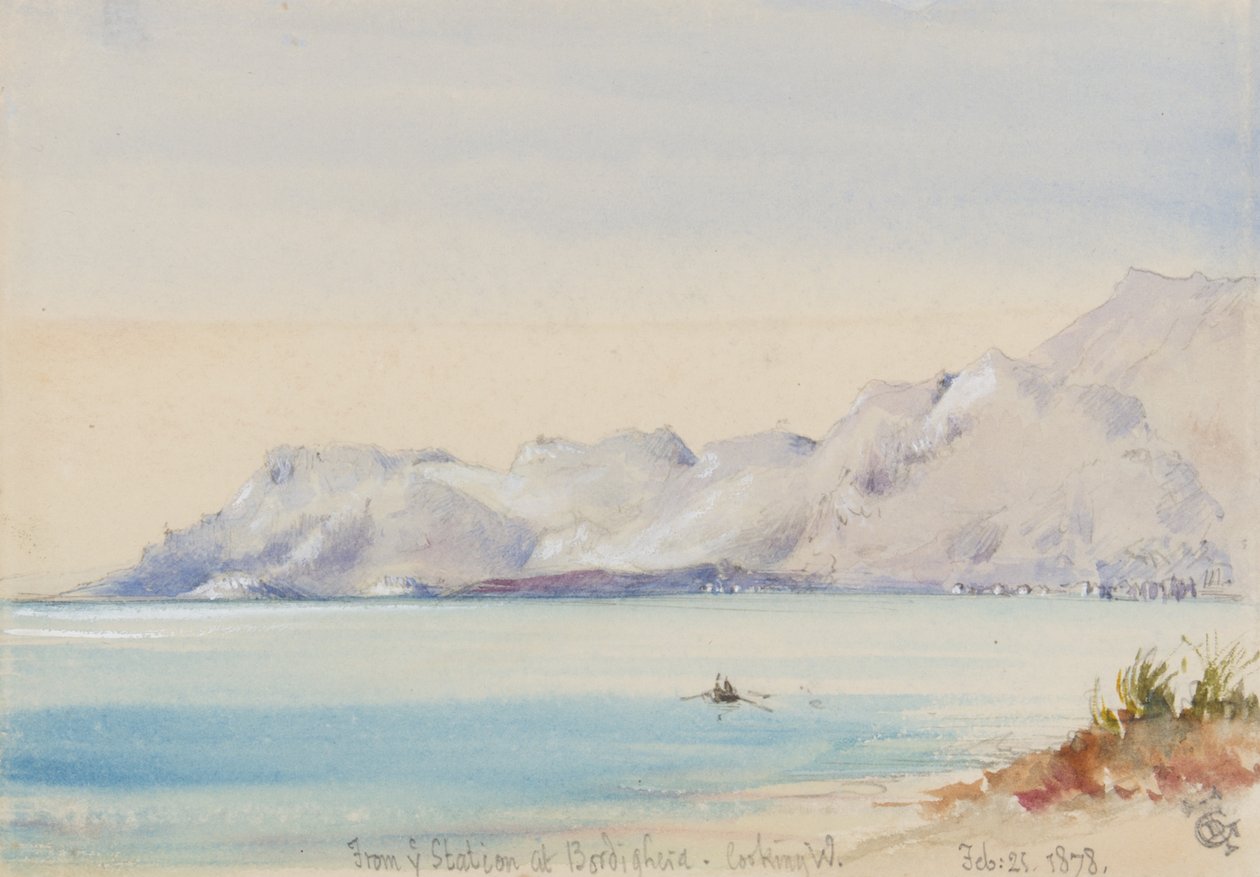 Ze stanice v Bordighera, při pohledu na západ, 25. února 1878 (wc na papíře) od George Douglas Tinling