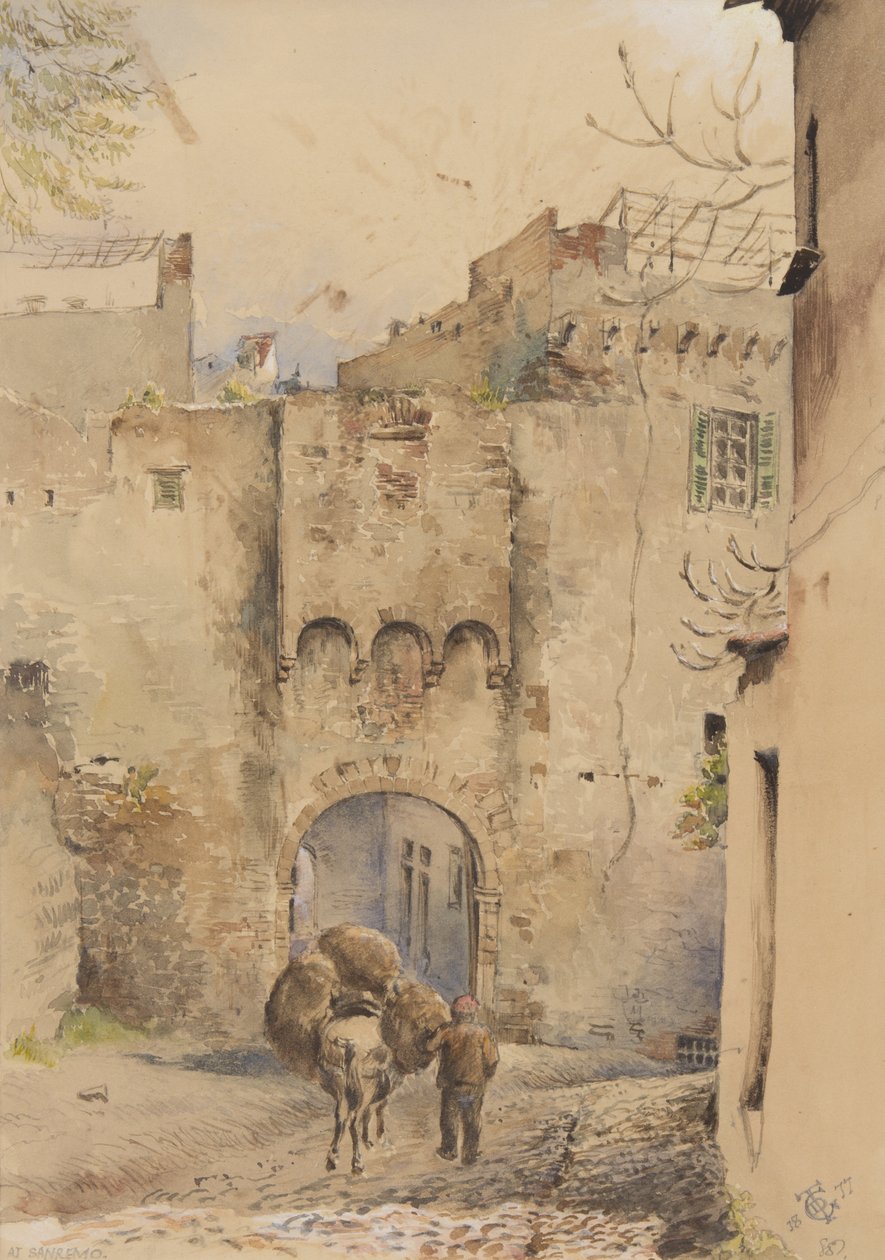 Brána v horní části Starého Města, San Remo, 1877 (wc na papíře) od George Douglas Tinling