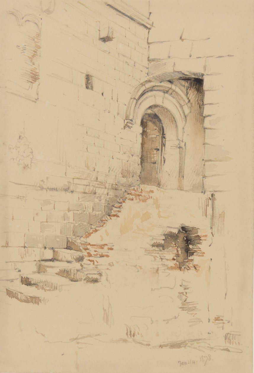 Ve dvoře sousedícím s S. Siro, San Remo, leden 1878 (tužka a wc na papíře) od George Douglas Tinling