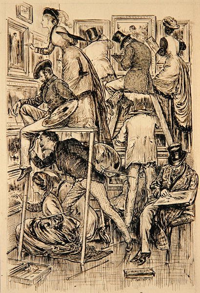 Lakovací den v Královské akademii od George du Maurier