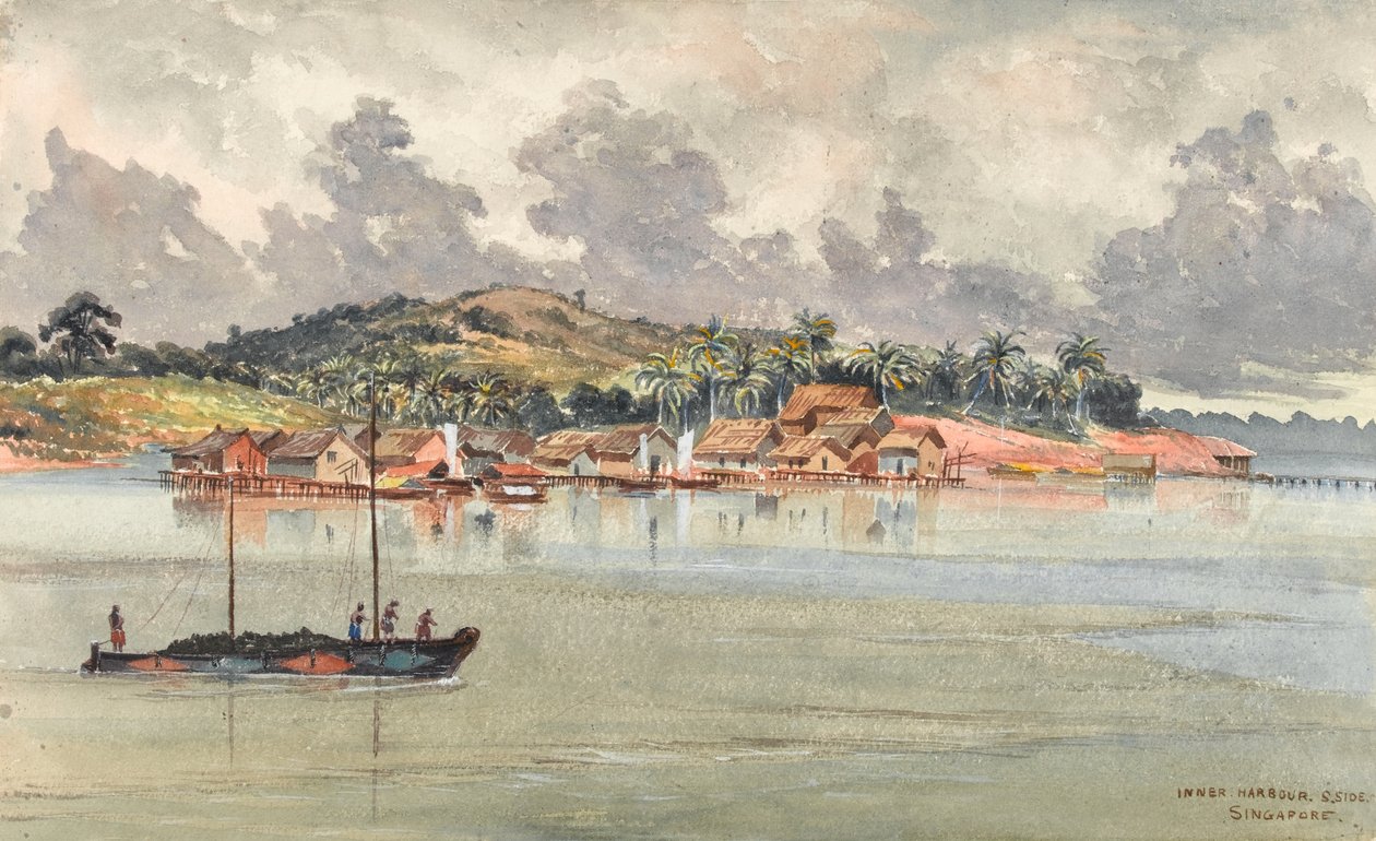 Inner Harbour, S Side, Singapur, cca 1859-62 (akvarel) od George E.L.S. Sanford